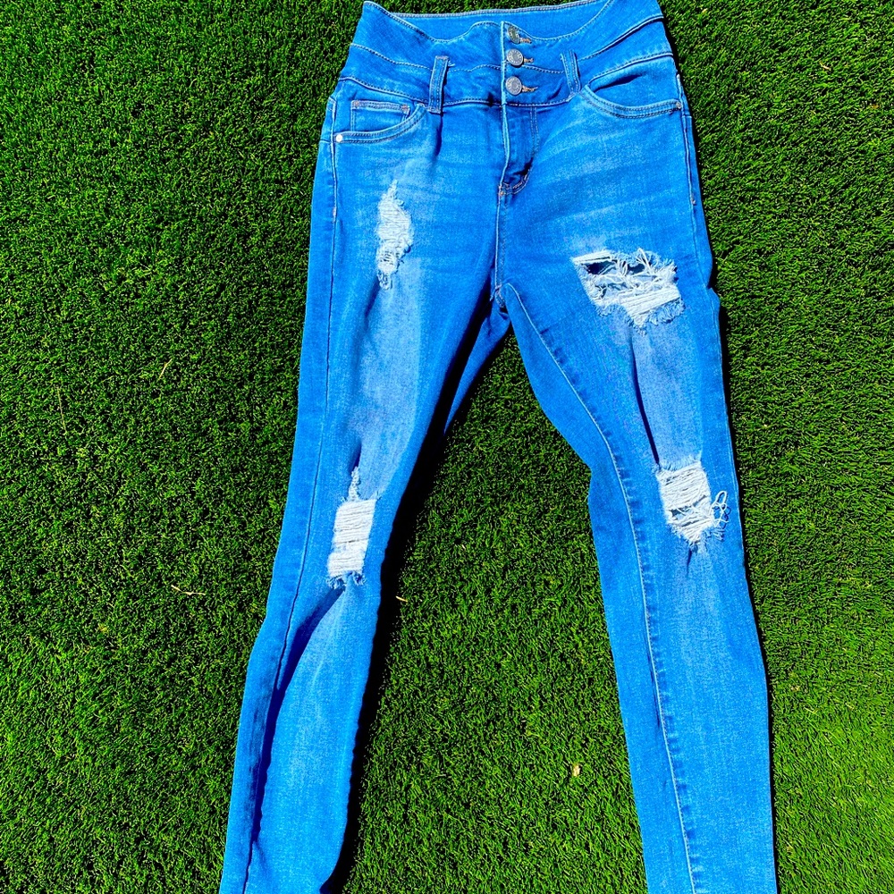 Blue ripped jeans